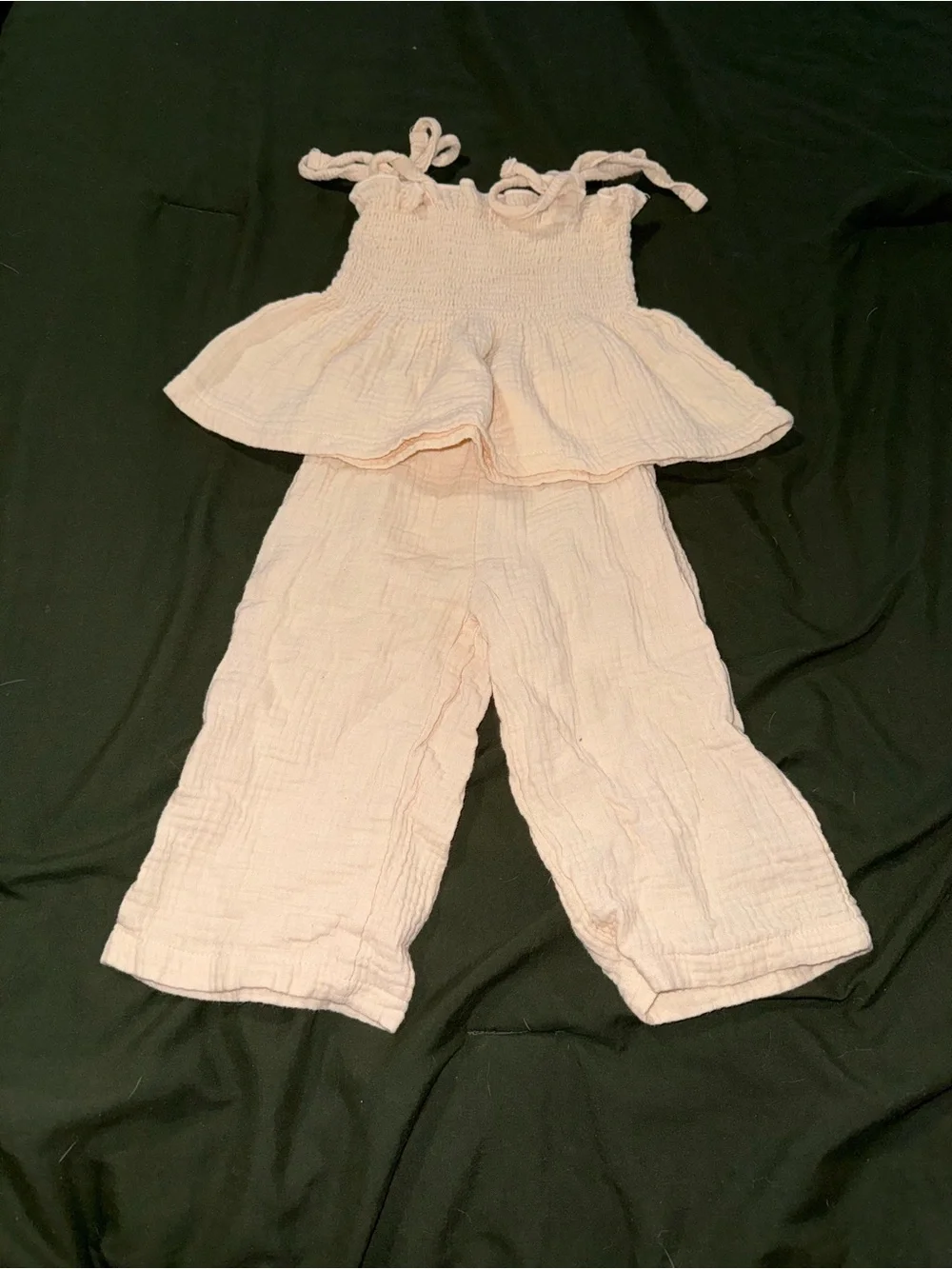 Cream Comfy Two-Piece Set - Tie Strap Top & Wide Leg Pants